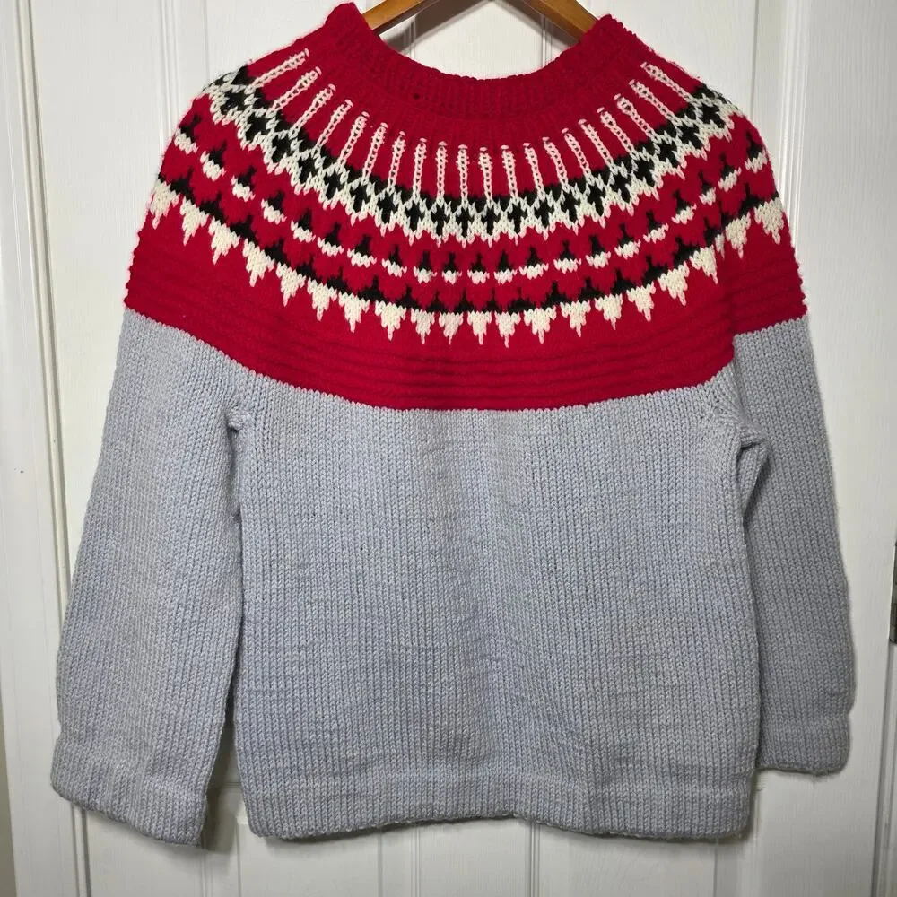Hand Knit Acrylic Pullover Nordic Fair Isle Sweater Med/Lg